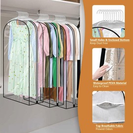 ANBOO Garment Bags for Clothes 60 x 153 cm 3 Pack, Dust Proof Clothes Covers with Zip, Hanging Storage Protector Bags Suit Covers for Wardrobe, for Travel, Suitable for Suit, Coat, Jackets, Jumpers