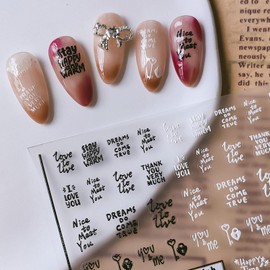 Letters Nail Stickers 5D Embossed Nail Art Stickers Decals Self-Adhesive English Words Nail Supplies Art Design Decoration Accessories(1, Phrase)