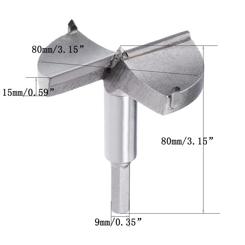 TA-VIGOR Forstner Drill Bit 80mm, Tungsten Carbide Wood Hole Saw