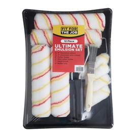 Fit For The Job 12 Piece Ultimate Emulsion Paint Roller Set, 4X 9" + 4X Mini Paint Rollers, Frames, 1" Paint Brush & Paint Tray, Medium Pile Roller Sleeves for DIY Painting on Walls & Ceilings, 9"