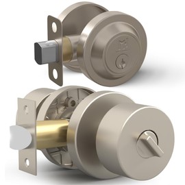 Mega Handles - Buena Entry Combo I Entry Door Knob and Single Cylinder Deadbolt Lock and Key Combo Pack - Heavy Duty Locking Door Knob for Left or Right-Handed Doors - Satin Nickel