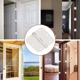 12 Pack Door Hinges, 3.5 x 3.5 Inch White Hinges for Wood 5/8'' Radius Corners Interior Hinges, 3 1/2 Inch Door Hinges for Residential Doors