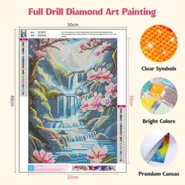 MISCER Landscapes Diamond Art Kits for Adults, Waterfall Diamond Painting Kits for Beginners, 5D Full Drill Round Paint with Diamonds Pictures, Gem Art Painting DIY Crafts Kit Decor 12x16inch