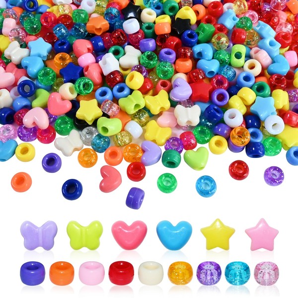 Lnvision Pack of 700 Assorted Acrylic Beads, Pony Beads, Heart,
