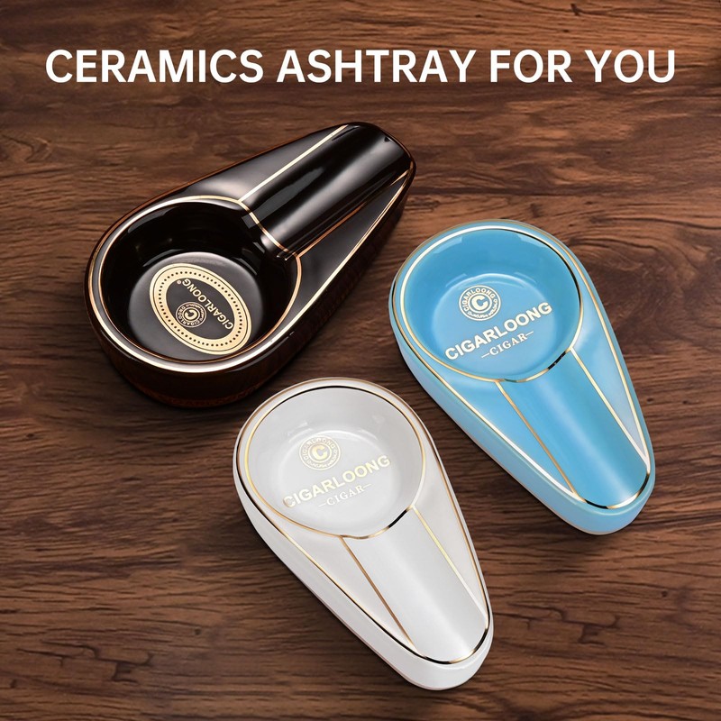 Cigar Ashtray Ceramics with Non-slip Bottom Single Slot Durable Ash