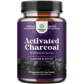 Activated Charcoal Pills Detox & Cleanse - Purifying Coconut Capsules with 1200 mg Per Serving for Bloating Relief - Active Detox Supplement for Body & Gut Health - 90 Count