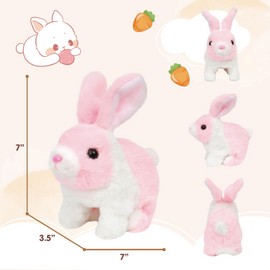Easfan Hopping Bunny Interactive Pet Plush Bunny Toy Set with Sounds and Movements Rabbit Ears Moving Educational Plush Easter Birthday Gifts for Kids Girls, 7'',White-Pink