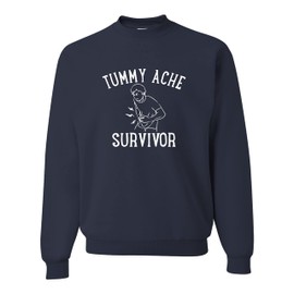 Go All Out XX-Large Navy Blue Mens Tummy Ache Survivor Funny Sweatshirt Crewneck