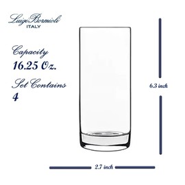 Luigi Bormioli Classico Highball Glasses, Set of 4 - 16.25oz Italian Barware Made from Break-Resistant SON.hyx Lead-Free Crystal Glass - Dishwasher Safe Drinkware for Cocktails, Water, Spirits