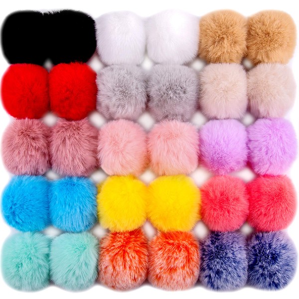 BQTQ Pack of 30 Fur Pompoms for Hats, Faux Fur Pompom, Fur Pompom, Rabbit Fur Pompom for Hats, Bag Decoration, 15 Colours