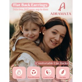 Adramata 925 Sterling Silver Stud Earrings for Women Girls Tiny Flat Back Earring Studs Hypoallergenic Butterfly Flower Heart Earring Cute 14K Gold Plated/ 925 Silver Kids Earrings for Girls