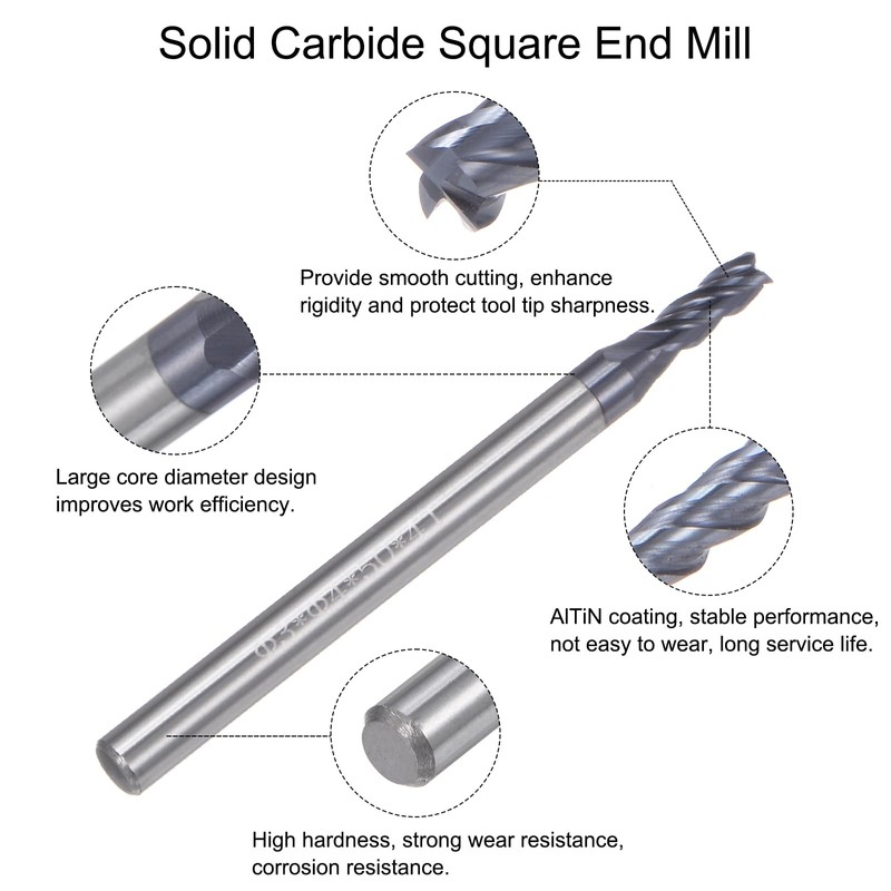 sourcing map 4pcs 3mm Dia 4mm Shank Square Nose End