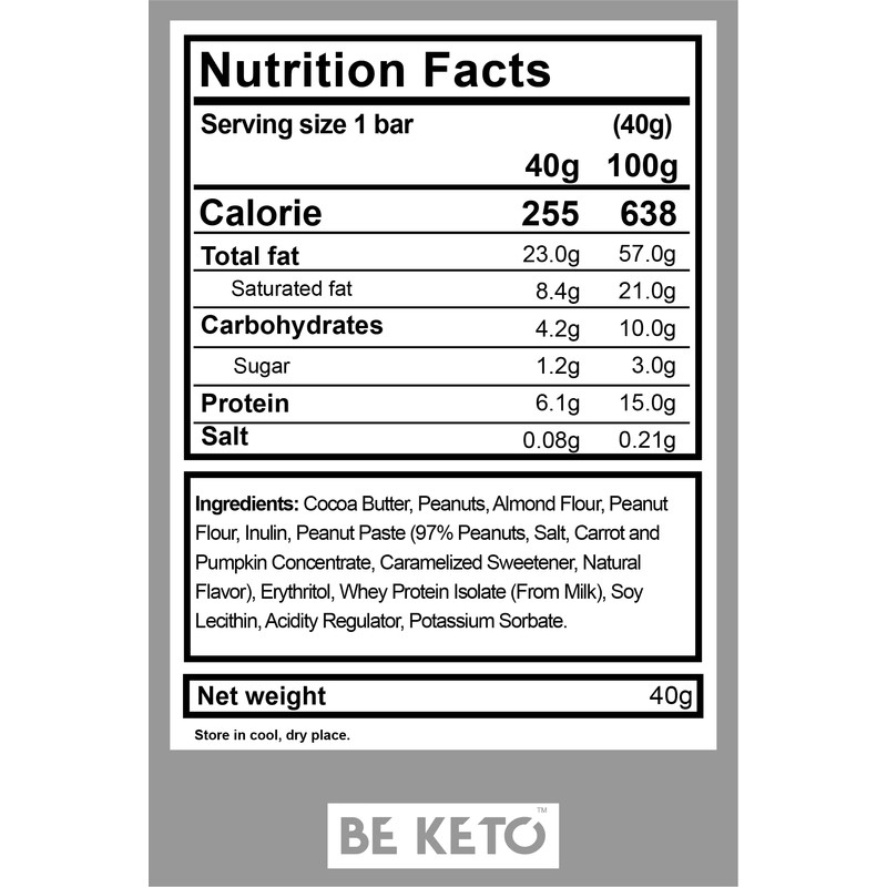 BeKeto™ Keto-Riegel – magnetische Erdnuss – 40 g kohlenhydratarm, nussig