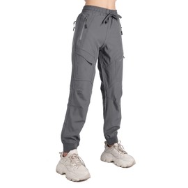 Singbring Women's Outdoor Athletic Workout Quick Dry UPF 50 Hiking Cargo Joggers Pants Zipper Pockets (Gray88-L) Grey