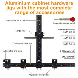 Cabinet Hardware Jig，Aluminum Cabinet Hardware Handle Jig Tool for Handles Pulls Knobs，Woodworking Drilling Hole Doweling Guide Punch Locator for Installation Handles Knob on Drawer Door Pulls