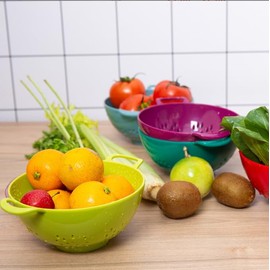 ASEANAO Heavy Duty 6 Inch Mini Food Colander with Double Handles for Fruit Vegetable BPA Free (Blue)