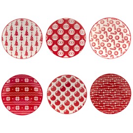 Certified International Peppermint Candy 6" Luncheon/Canape Plates, Set of 6 Assorted Designs, Multicolor, Small
