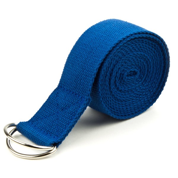 Crown Sporting Goods 10' Extra-Long Cotton Yoga Strap with Metal D-Ring (Blue)