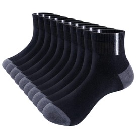 GiveGift Men's Black Ankle Bamboo Socks Breathable Thin Mid Crew Socks Quarter Casual Mens Socks for Men 9-11, 10 Pairs