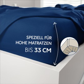 Dreamzie Fitted Sheet, 180 x 200 cm, High Bridge up to 33 cm, 100% Microfibre, Dark Blue, Tested for Harmful Substances (Oeko Tex), Bed Sheet with Elasticated Band