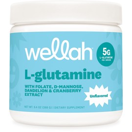 Wellah L-glutamina en polvo sin sabor (50 porciones) - 5 g de L-glutamina por porción, endulzado con stevia                                           