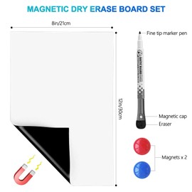 12inx8in Magnetic Dry Erase Whiteboard Sheet for Fridge-A4 Size Planner，Reminder or to Do List Magnetic Whiteboard-Kitchen, Office, & Shopping List Bulletin - Includes 2 Magnets & 1 Marker