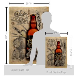 Breeze Decor Craft Beer Burlap Garden House Flag Kit Beverages Happy Hour Game Pong Party Ale Lager Decoration Banner Small Yard Gift Double-Sided, Made in USA