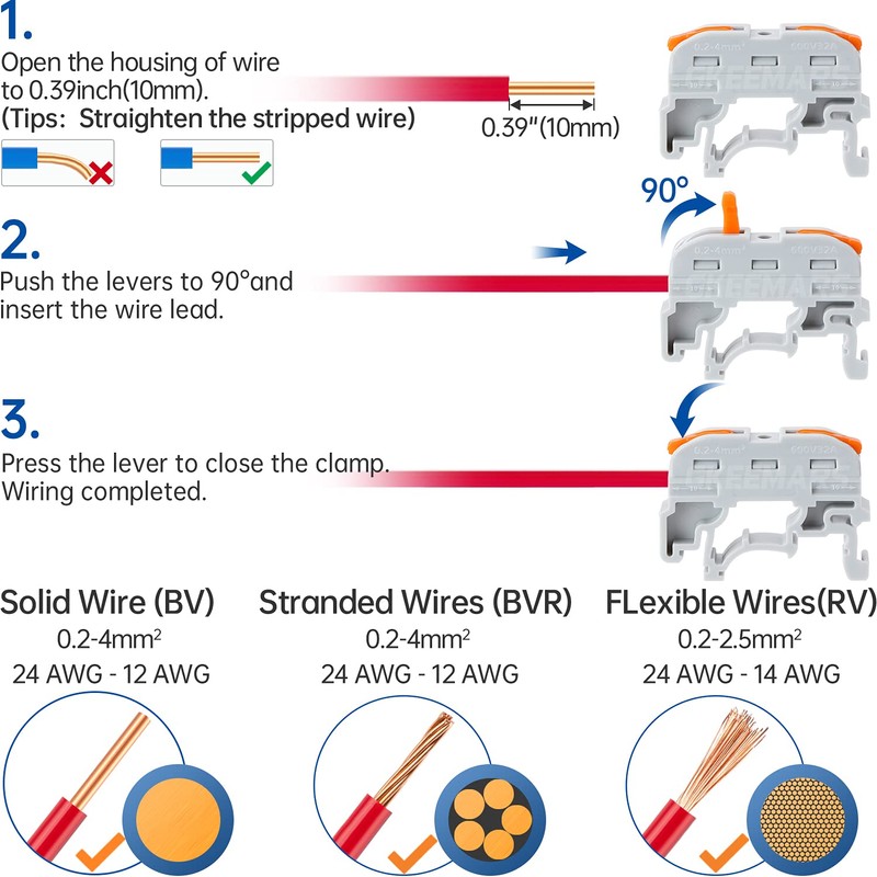 GKEEMARS DIN Terminal Blocks, Universal Wiring Connector Lever Wire Connectors