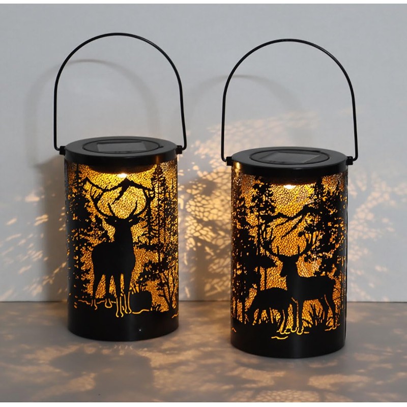 1-Pack Solar LED Lantern Outdoor Hanging Lamp Wrought Iron Deer