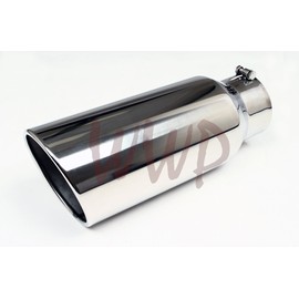Stainless Steel Polished Angle Cut Roll Diesel Pickup Truck Exhaust Tip 4" Inlet 6" Outlet 15" Length