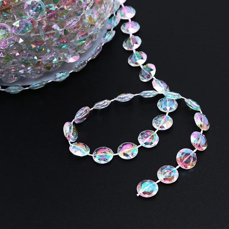 CENZICOM 30 Meters Crystal Beads Garland Strand, Iridescent Clear Acrylic