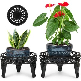 Jotboom Metal Plant Stand Indoor Outdoor,2 Pack Heavy Duty Iron Plant Stands for Indoor/Outdoor,Low Round Metal Flower Pot Holder Rustproof Plant Holder for Garden,Patio,Home Decor