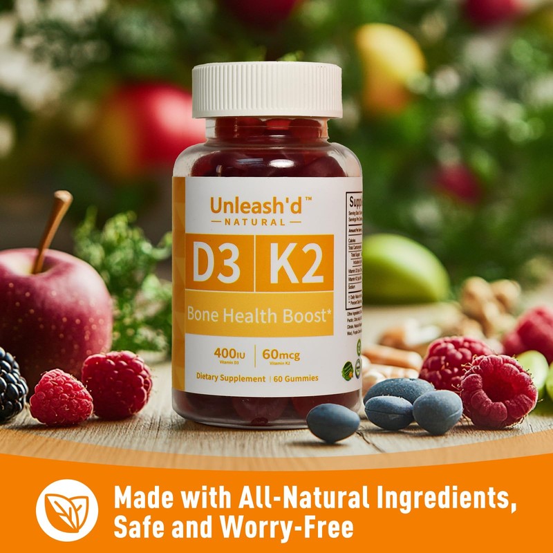 UNLEASH'D ORGANIC Unleash'd Vitamin D3 K2 Gummies 60 Count Supports