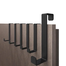 4smile Door Hooks for Hanging, Black, Pack of 6 Clothes Hooks on Door, Space-Saving Hooks for Hanging, Universal Use, Flexible Door Coat Rack, Sturdy Door Hook Rail