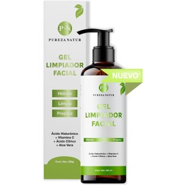 PUREZA NATUR Gel limpiador facial con acido hialuronico, aloe vera y vitamina C  Jabon dermolimpiador (cleansing) para todo tipo de piel 250ml        