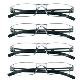 LifeArt 4 Pairs Reading Glasses, Blue Light Blocking Glasses, Computer Reading Glasses for Women and Men, Fashion Rectangle Eyewear Frame(4 Black, +3.00 Magnification)