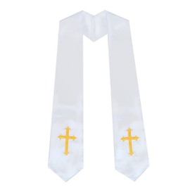 UIALECG Unisex Clergy Stole with Embroidery Cross 72", Traditional Choir Stole, White, 72"