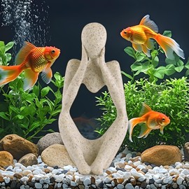 Fish Aquarium Decor Ornaments Minimalist Sandstone Resin Thinker Statue Fish Tank Decorations Small Accessories Abstract Home Decor Fish Toy for Betta Cichlid Goldfish Shrimps Hermit Crabs Turtle