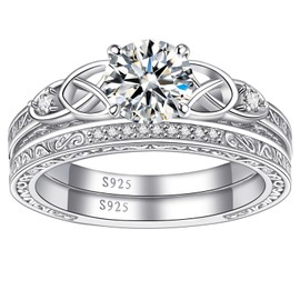 Vintage Celtic Knot Women's Engagement Ring Sets 925 Sterling Silver Bridal Ring Sets for Women Cubic Zirconia Engagement Ring Cubic Zirconia Wedding Ring Sets Size 8