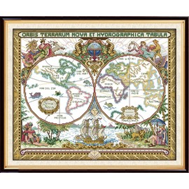 Stitchmelody 14CT Counted Cross Stitch Kits,Unrinted Pattern Embroidery Set-Ancient World Map 20''×16.5''