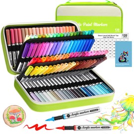 120 Color Acrylic Paint Markers Set – Soft Brush Tip Acrylic Paint Pens and Markers for Artists, DIY Crafts, Canvas, Wood, Glass, Rocks, Fabric and More Creative Projects(GREEN)