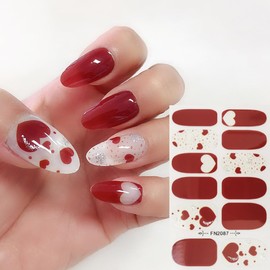Valentine's Day Nail Wraps Stickers Adhesive Nail Art Stickers Rose Red Heart Lip Nail Polish Stickers Full Wraps Nail Art Strips Decals for Women Valentine Party Manicure Decor(4 Sheets)