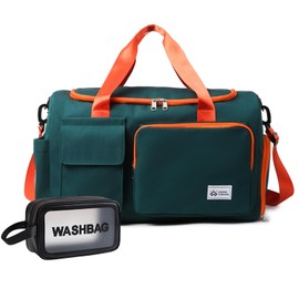Small Gym Bag for Women, Travel Duffle Bag Carry On Weekender Bag with Shoe Compartment, 36#Green Orange, Gym Bag&toiletry Bag