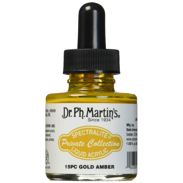 Dr. Ph. Martin's Spectralite Private Collection Liquid Acrylics (15PC) Arcylic Paint Bottle, 1.0 oz, Gold Amber, 1 Bottle