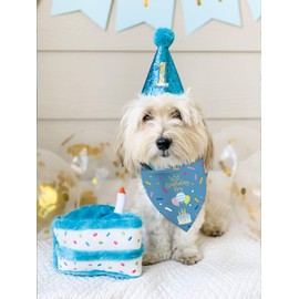 Birthday Boy Dog Bandana Puppy Scarf, Adjustable Triangle Double-Layer Reversible Pet Bandanas for Dogs Boy Birthday Party L