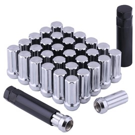 M14x1.5 Lug Nuts 14x1.5 7 Spline Lug Nuts M14 x 1.5 Chrome 2" Tall 32 Pack 2 Socket Keys 14mmx1.5 Lug Nuts Acorn Lug Nut Fit for Ford F250 F350 Super Duty Chevy Silverado 1500 2500HD GMC Sierra