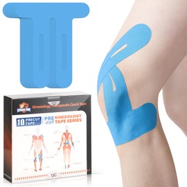 Precut Kinesiology Tape for Knees, 12 PCS KTQUICK Knee Tapes for Knee Pain, Elastic Knee Support & Stability& Breathable, Waterproof Sports Tapes for Muscle(Blue)
