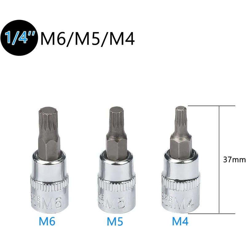 Profiwoab 10 PCS XZN Triple Square Spline Bit Socket Set,M4-M18