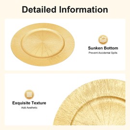 50pcs Plastic Charger Plates 13" Round Gold Serving Charger for Dinner Reusable Charger Plate for Wedding, Catering, Parties, Restaurant, Home Dinner Use