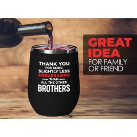 Family Sarcasm Black Edition Wine Tumbler 12oz - Slightly Less Embarrassing Brothers - Brotherhood Bro Friendship Stepbrother Nephew Son Buddy Sibling from Sister